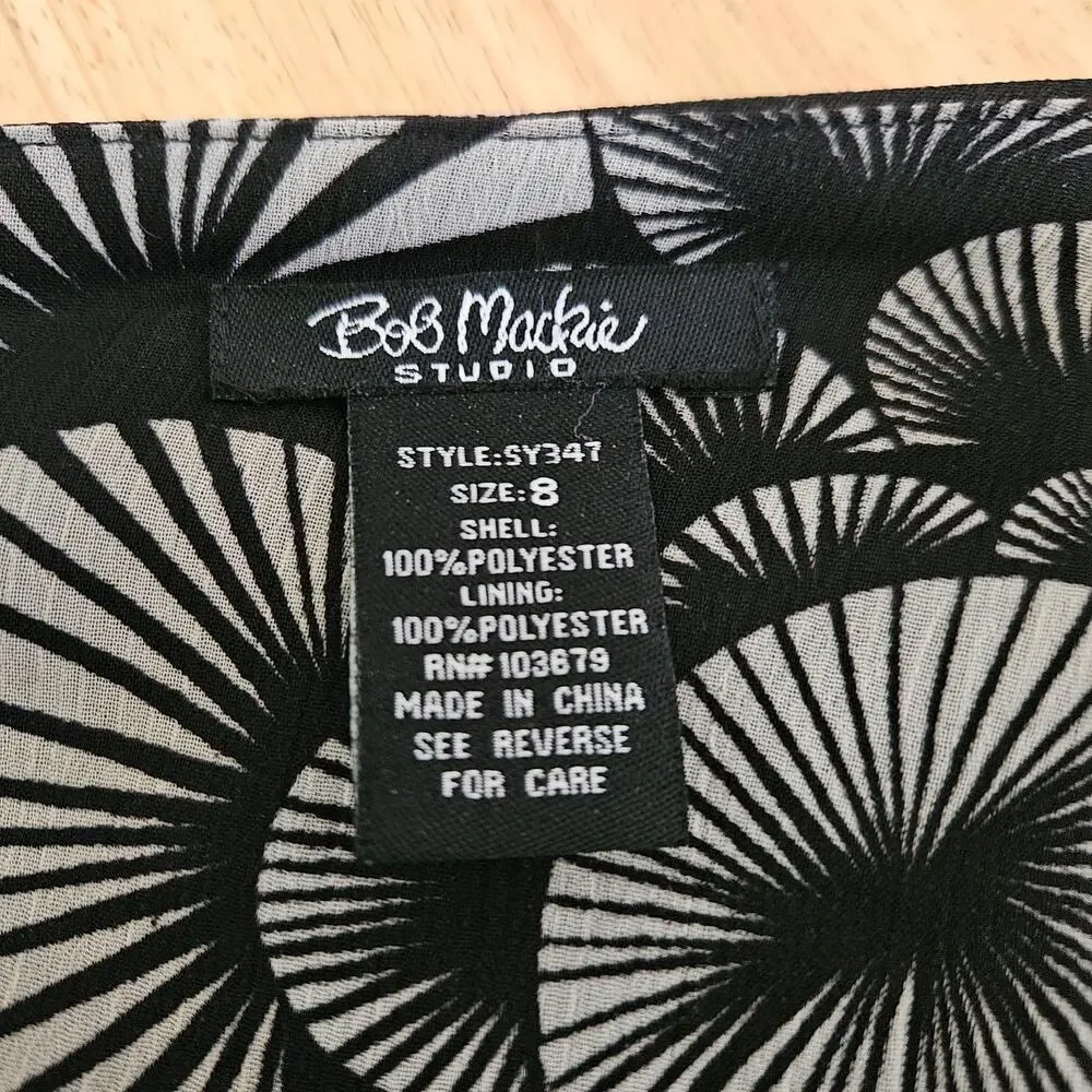 Bob Mackie Chiffon Side Zip Skirt Geometric Floral Art sz 8 EUC